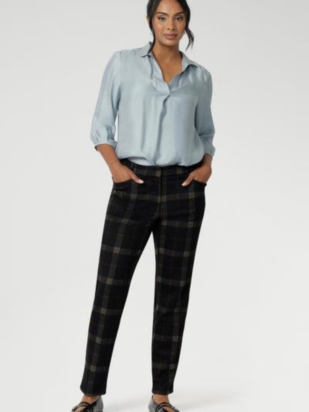 Liverpool Kelsey Black and mocha tartan Plaid Kelsey Trousers